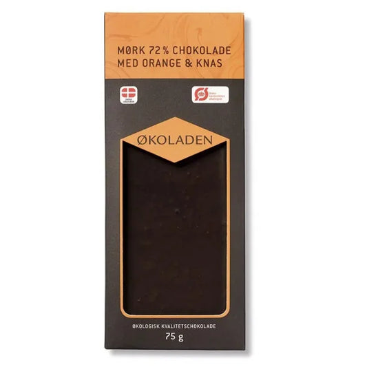 ØKOLADEN - ØKOLOGISK MØRK 72% CHOKOLADE - ORANGE & KNAS